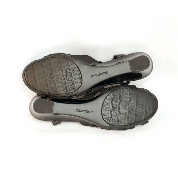 Ellen Tracy Slingback Wedge Sandal 8 Black Strappy Criss Cross Open Toe - Picture 8 of 8